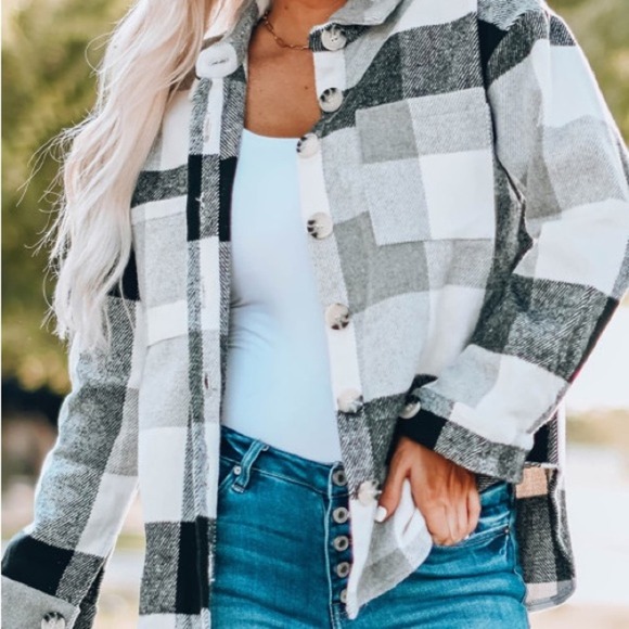 Western Style Plaid Shirt Loose Fit Jacket Shacket Tortoise Button Scoop Hem - Picture 4 of 11